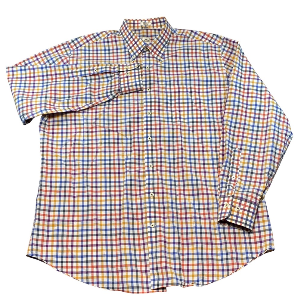 Peter Millar Mens XL Cotton Multi Color Tattersall Plaid Button Down Shirt